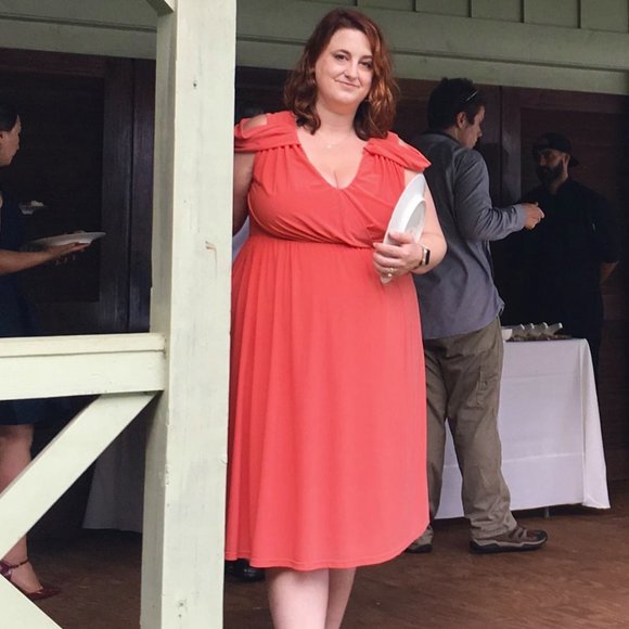 ASOS Curve Coral Grecian Midi Dress - US 14 - Picture 2 of 7